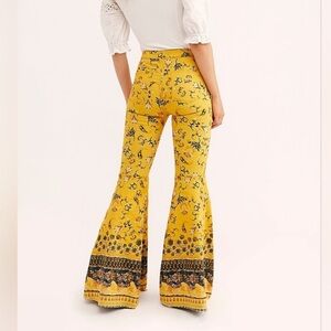 Free People Yellow Just Float on Printed Flare Jeans